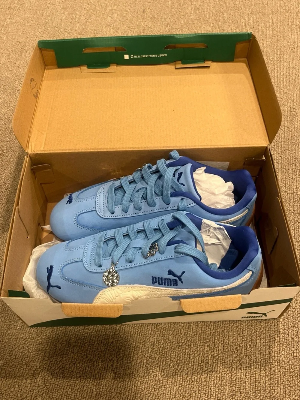 Puma Light Blue Suede Sneakers with White Stripe